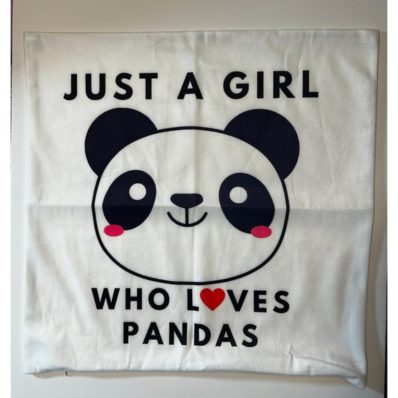 Just Girl Who Loves Pandas-Square Throw Pillow Cover‎ Case Zipper Black & White - Picture 7 of 8